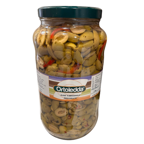 Olives vertes de Sicile dénoyautées 3 kg (coupées en moitié)